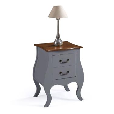 Imagem de Mesa de Cabeceira Bombê com 2 Gavetas 1026 Linz Móveis - Cinza/Imbuia Glazer