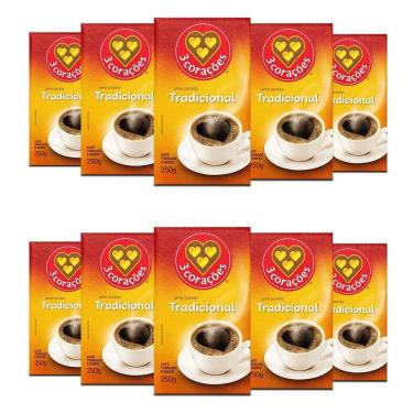 Imagem de Café 3 Corações Tradicional A Vácuo Kit 10 Pacotes De 250G