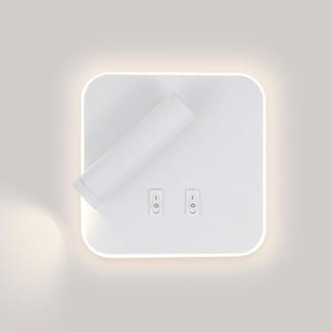 Imagem de Luminária de parede LED quadrada para leitura com interruptor, luminária de cabeceira, arandela ajustável, 13 W, holofotes de parede para sala de estar, quarto, lâmpadas de cabeceira (branco