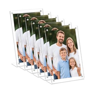 Imagem de Wbtran Pacote com 6 porta-retratos de acrílico de 12,7 x 17,78 cm, molduras magnéticas para fotos, moldura transparente e inclinada para tela de mesa, suporte para exibição de fotos em pé para casa