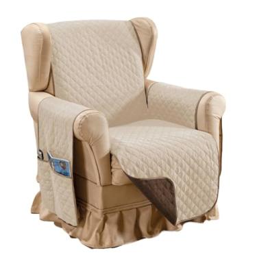 Imagem de Capa de Sofá Poltrona 1 Lugar Dupla-Face Protetor Com Porta Objetos Toque Macio 170 Fios (Avelã/Tabaco)