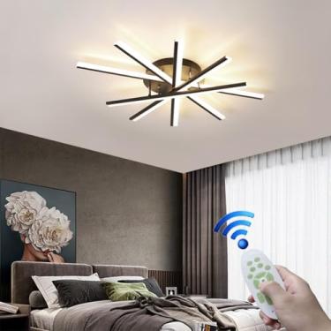 Imagem de Luminária de teto LED regulável moderna de metal, luz de teto em forma de fogos de artifício, elegante, grande luminária de sala de estar, lustre linear irregular, adequado para restaurante,