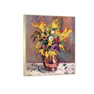 Imagem de BMZFYBS Arte de parede em tela de flores reprodução de pintura famosa - imagens de moldura prateada para sala de estar - Anêmonas e Mimosas - pôster e impressões de decoração 20 x 25 cm 8 x 10 pol