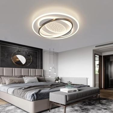 Imagem de Luminária de teto LED moderna criativa oval embutida Lâmpada de teto regulável 44W com controle remoto iluminação de design branco interno adequada para sala de estar cozinha quarto restaura