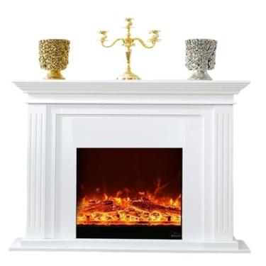 Imagem de Lareira Decorativa Lareira elétrica autônoma, lareira decorativa branca moderna com manto de carvalho, chama realista, controle remoto(Grande)