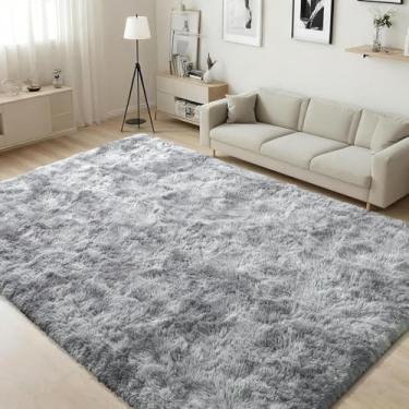 Imagem de Tapetes macios ISEAU para ambientes internos e macios, tapetes macios para sala de estar com pele abstrata ultra confortável, adequado como tapete para quarto de bebê para meninas e crianças, decoração de casa, 1,5 m x 2,4 m, cinza