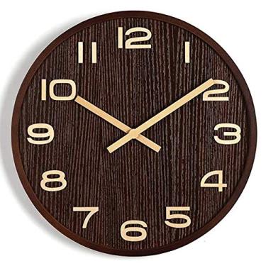 Imagem de XFNVXC Relógios de parede, relógio de parede de madeira maciça, relógio de parede silencioso tridimensional digital de madeira, adequado para decoração de relógio de parede de cozinha e sala de estar