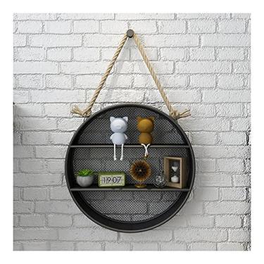 Imagem de Prateleiras flutuantes para parede, prateleira de parede de metal prateleiras de exibição flutuantes pendentes de 2 níveis prateleira circular industrial prateleiras montadas na parede para casa de