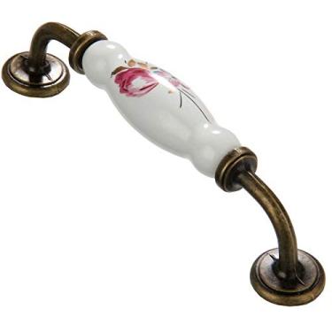 Imagem de P9IDEDFH Maçanetas antigas Acessórios para móveis 2 peças Maçanetas de cerâmica francesa Puxadores de puxador de gaveta (Cor: Estilo 11 orifício único) (Estilo 2 furos Distância: 128 mm)