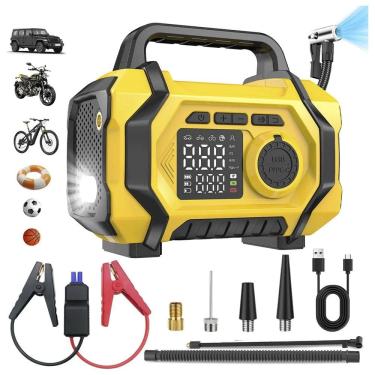 Imagem de Compressor de Ar Chupeta Auxiliar Partida Carro Veicular Motor Infla Boia Pneu Moto Bicicleta Bike Luz Led Carregador