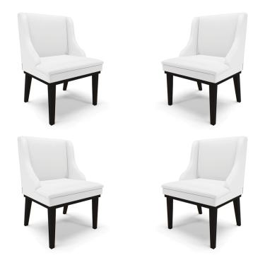 Imagem de Kit 4 Cadeiras Decorativas Sala de Jantar Base Fixa de Madeira Firenze PU Branco Fosco/Preto G19 - Gran Belo