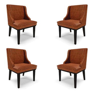 Imagem de Kit 4 Cadeiras Decorativas Sala de Jantar Base Fixa de Madeira Firenze PU Nozes/Preto G19 - Gran Belo