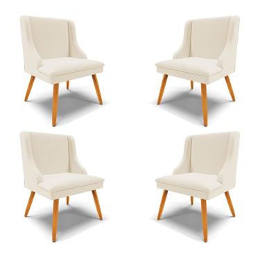 Imagem de Kit 4 Cadeiras Decorativas Sala de Jantar Pés Palito de Madeira Firenze Linho Bege/Natural G19 - Gran Belo