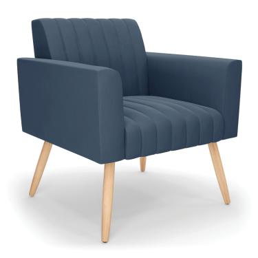 Imagem de Poltrona Viena Gomada Suede Azul Marinho Pés Palito Natural - D'Rossi