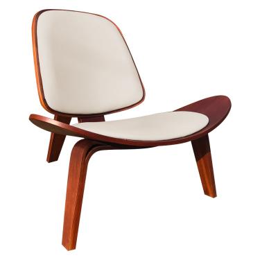 Imagem de Poltrona Decorativa Base de Madeira Shell Sintético Bege P01 - D'Rossi