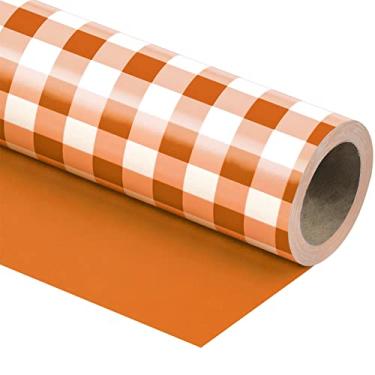 Imagem de WRAPAHOLIC Rolo de papel de embrulho reversível - Design xadrez laranja e branco para aniversário, férias, casamento, chá de bebê e mais ocasiões - 76 cm x 83 metros