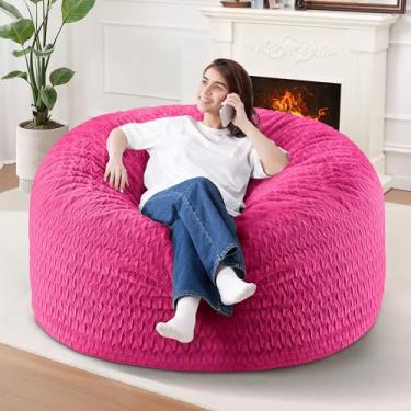Imagem de Cadeira de pufe de 1,5 m, cadeiras gigantes para adultos, sacos de feijão grandes com enchimento de espuma de memória, cadeiras grandes com capa de pelúcia Chevron - rosa