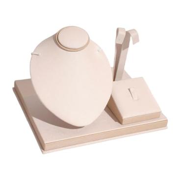 Imagem de Colaxi Expositor de joias, colar, brincos, suporte de exposição, elegante, colar, couro PU, busto/manequim de joias para venda em loja, Rosa