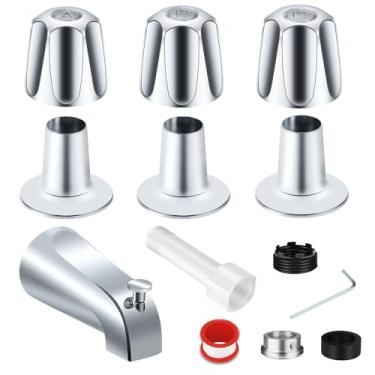 Imagem de Kit de acabamento de chuveiro de banheira, puxador de chuveiro de 3 peças e bico de banheira, para Price/Pfister 3 maçanetas de torneira de chuveiro, bico de banheira de 12 pontos para tubo de cobre