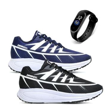 Imagem de Kit Tenis Esportivo Masculino Leve Confortavel Caminhada CrossFit + Relógio (PTO-AZUL, BR, Adulto, Numérico, 41)