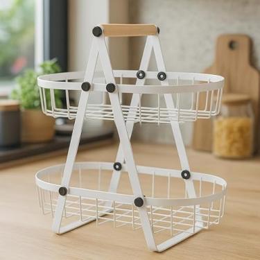 Imagem de Fruteira de Ferro com Detalhes em Madeira – Aramado Decorativo, Organizador de Frutas para Cozinha e Mesa (FRUTEIRA OVAL BRANCA 32X18CM)