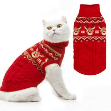 Imagem de PUPTECK Casaco de inverno para gatos – Roupas macias e quentes para clima frio, malha para gatinhos e cães pequenos, uso interno e externo, tricotado clássico para cachorros, gatinhos, meninas