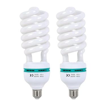 Imagem de 2 lâmpadas 135W 5500K CFL lâmpada espiral Softbox iluminação diurna lâmpada em soquete E27 para fotografia