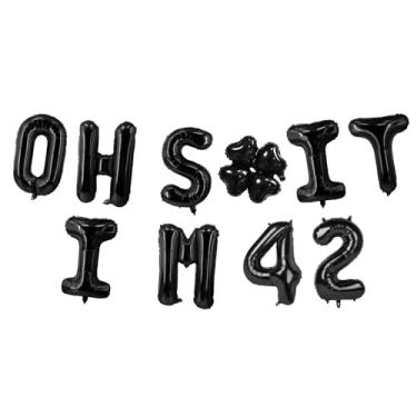Imagem de Oh I'm 42! Balões de látex 40,6 cm preto hallo quarenta e dois torcidas para 42 anos decoração temática para homem mulher feliz 42 anos festa de aniversário estúdio foto adereço bandeira decorações