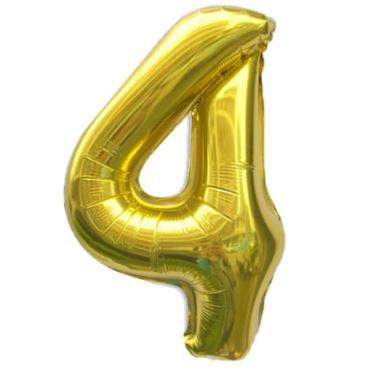 Imagem de Balão dourado número 4 de 81 cm para decoração de 1º aniversário, balões grandes autoinfláveis com números dourados de 0 a 9, balões dourados de hélio para mulheres, homens, artigos de festa de