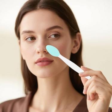 Imagem de Escova de limpeza de poros de silicone dupla face para limpeza facial profunda e remoção de cravos, ferramenta de cuidados com a pele, verde