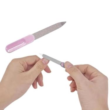 Imagem de Lixas de unhas de aço inoxidável, jateamento de areia profissional frente e verso, conjunto de ferramentas de polimento de manicure, pedicure e dedo do pé (rosa)