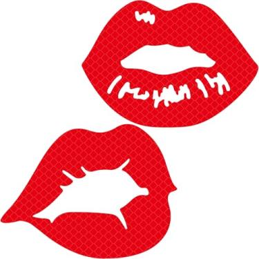 Imagem de GORGECRAFT 2 peças de vinil refletivo de alta intensidade lábios vermelhos quentes adesivos de carro placa noturna à prova d'água veículo laptop parede janela para-choque adesivo capa de arranhões