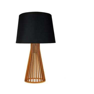 Imagem de Abajur de Madeira com Cúpula de Tecido Vintage | Luminária de Mesa Decorativa (CARAMELO/PRETA)