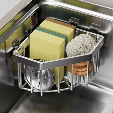 Imagem de Suporte de esponja com ventosa – Suporte de pia de alumínio à prova de ferrugem, organizador de esponja removível para escovas, rolhas e raspadores, prata