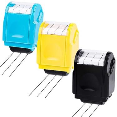 Imagem de Carimbo de rolo de linhas de escrita à mão, carimbo de rolo de linha tracejada com autotinta, para professores, estudantes, sala de aula, escritório (preto, azul, amarelo)