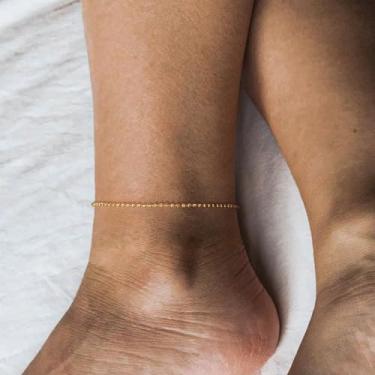 Imagem de Tornozeleira dourada feminina com contas de amendoim