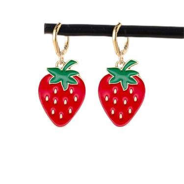 Imagem de Brincos femininos com pingente de morango, fofo, vermelho, morango, 3D, simulado, acrílico, fruta, brincos, Middle, Acrílico, Sem pedra preciosa