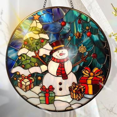 Imagem de Apanhador solar de acrílico colorido, decoração de janela suspensa de Natal com design de vitral impresso, apanhador de sol, arte de parede de arco-íris, ornamentos de Natal para uso interno e externo