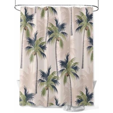 Imagem de Cortina de chuveiro de coqueiro tropical verde, planta à beira-mar, impermeável, lavável, conjunto de cortinas de banheiro para decoração de banheiro, 182 x 182 cm de comprimento, bege