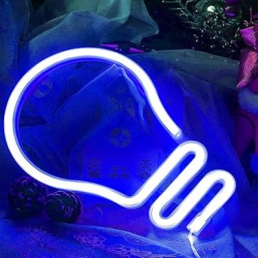 Imagem de YUANHUYUOU Lâmpada de neon, luz decorativa neon LED, luz decorativa em forma de sinal, carregamento USB e decoração interna de bateria (azul)