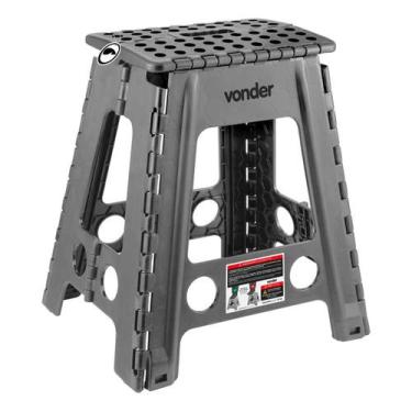Imagem de Banqueta Plástica Multiuso Dobrável 45cm Capacidade 150kg Vonder Cinza