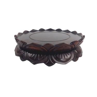 Imagem de suporte para bonsai Vaso de pedestal madeira lótus redondo estilo chinês, bonsai, pedras estranhas, base decoração artesanal(Grande)
