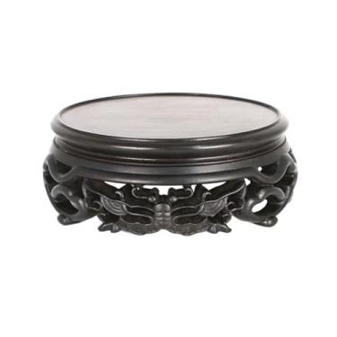 Imagem de suporte para bonsai Base de exposição escultura retrô vazada para bonsai, artesanato em madeira, pedestal decoração(Grande)