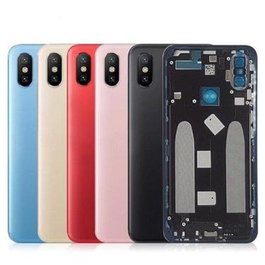 Imagem de SHOWGOOD Capa traseira de bateria para Xiaomi Mi A2 Mi 6X capa traseira porta de metal lente de vidro + botão lateral (vermelho)