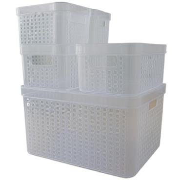 Imagem de Caixa Organizadora, Kit 5 Caixas Organizadoras com Tampa Cesto Grande de Plástico 2 Litros 4,5 Litros 17 Litros(Transparente)
