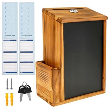 Imagem de UKQRRTC Caixa de sugestões SAFEWood, caixa de doação com ranhura e fechadura, quadro-negro apagável, ranhura lateral, madeira maciça, estrutura robusta, segura e de longa duração para restaurante
