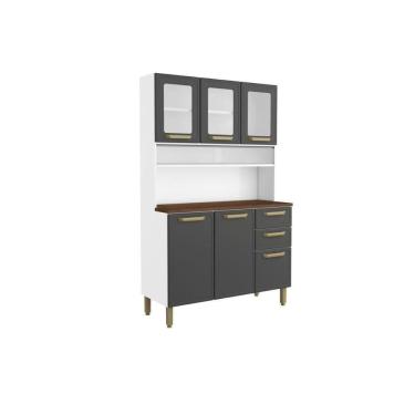 Imagem de Kit De Cozinha Compacta Bella C- 6 Portas (3 C- Vidro) E 2 Gavetas 120cm Grafite - Bert...