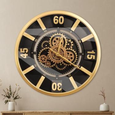Imagem de October Elf Relógio de parede grande real com engrenagens móveis 45,7 cm vintage industrial steampunk grande relógio de parede de metal para decoração de sala de estar (45,7 cm algarismos arábicos