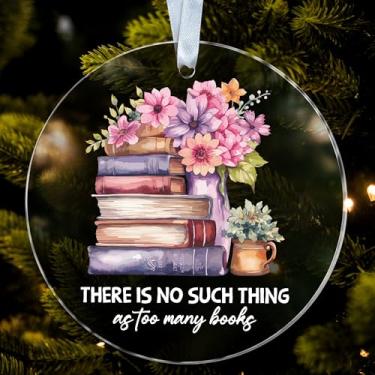 Imagem de Enfeite de livro com flor - enfeite de Natal de livro acrílico - leitura - presente para bibliotecário - decoração de árvore de Natal - lembrança de férias