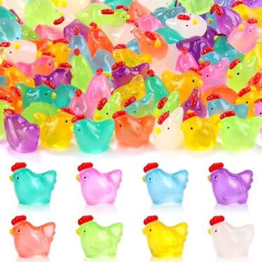 Imagem de 120 peças luminosas mini estatuetas de galinha 8 cores que brilham no escuro minúsculas pequenas de resina para esconder animais de resina em miniatura para festa de jardim de fadas em vaso faça você